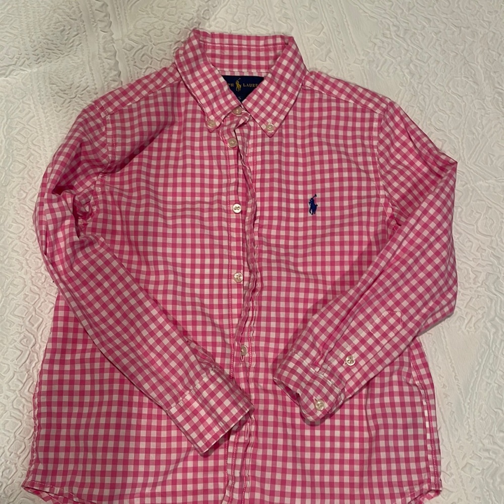 Ralph Lauren pink check boys button down size 5